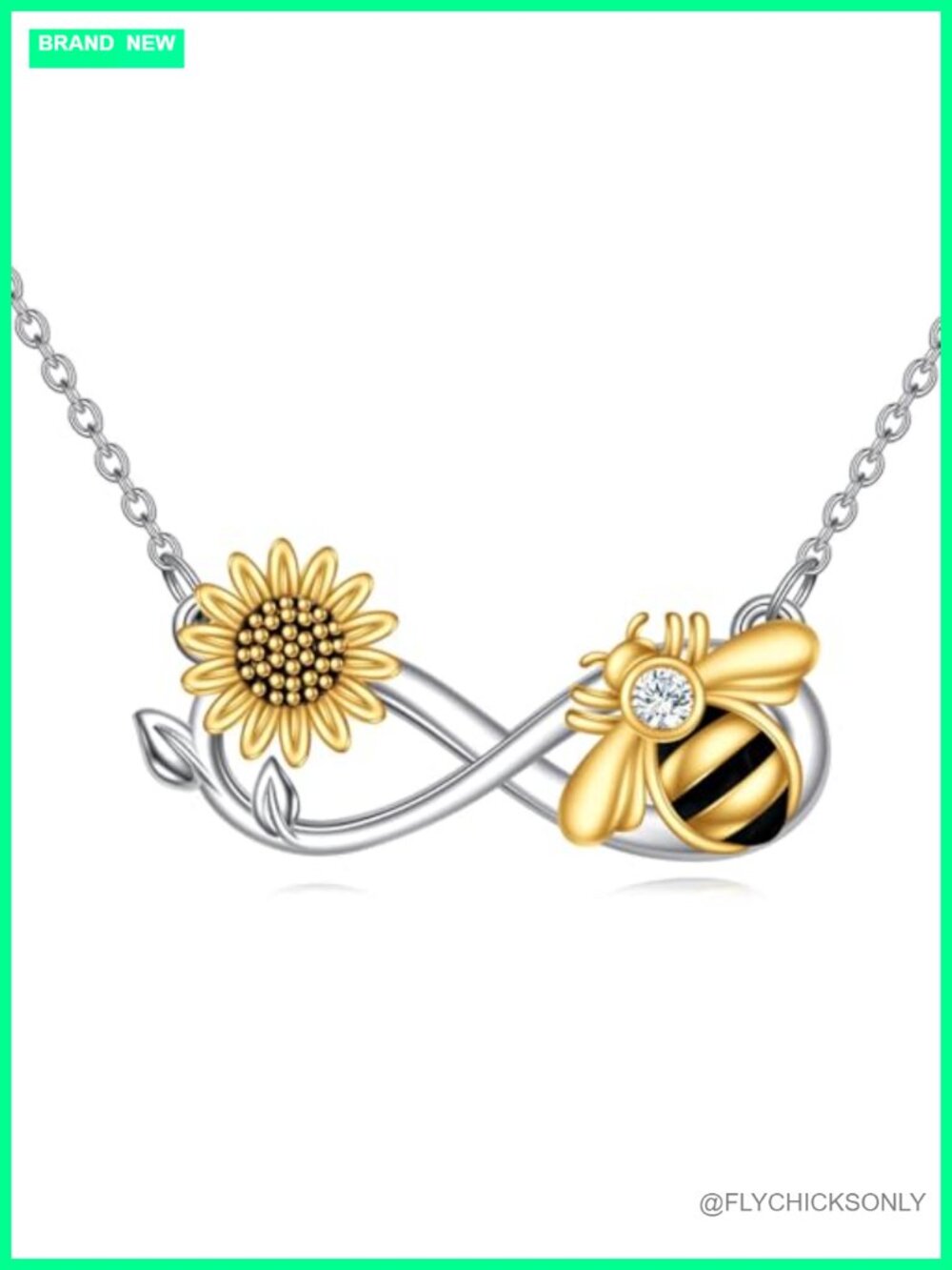 Sterling Silver Bee Sunflower Pendant Necklace 18in Cable Chain